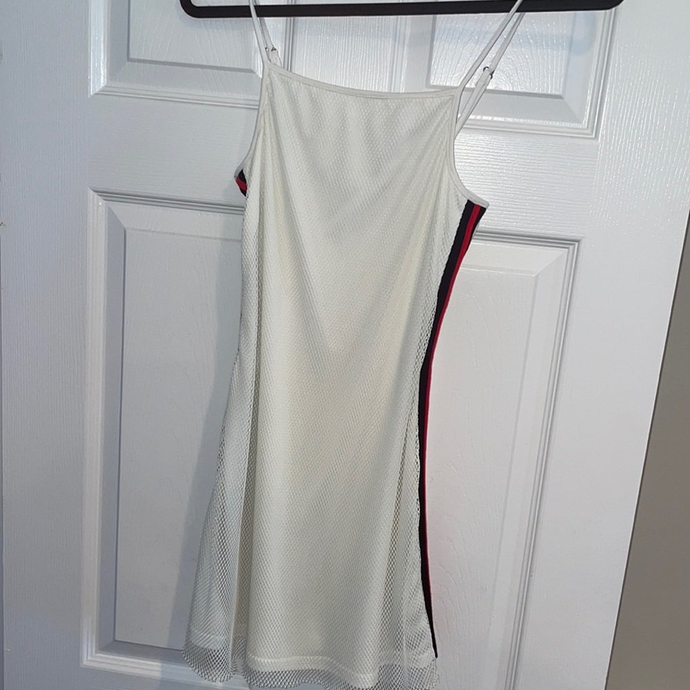 White mesh slip mini jersey dress